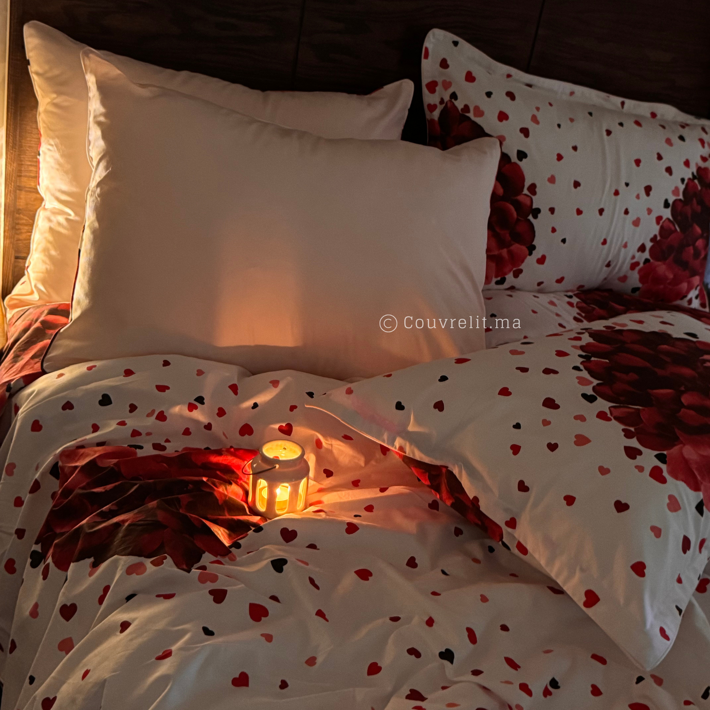 "Amour Rouge" Ensemble Parure de Lit Complète, REF: CVM00310