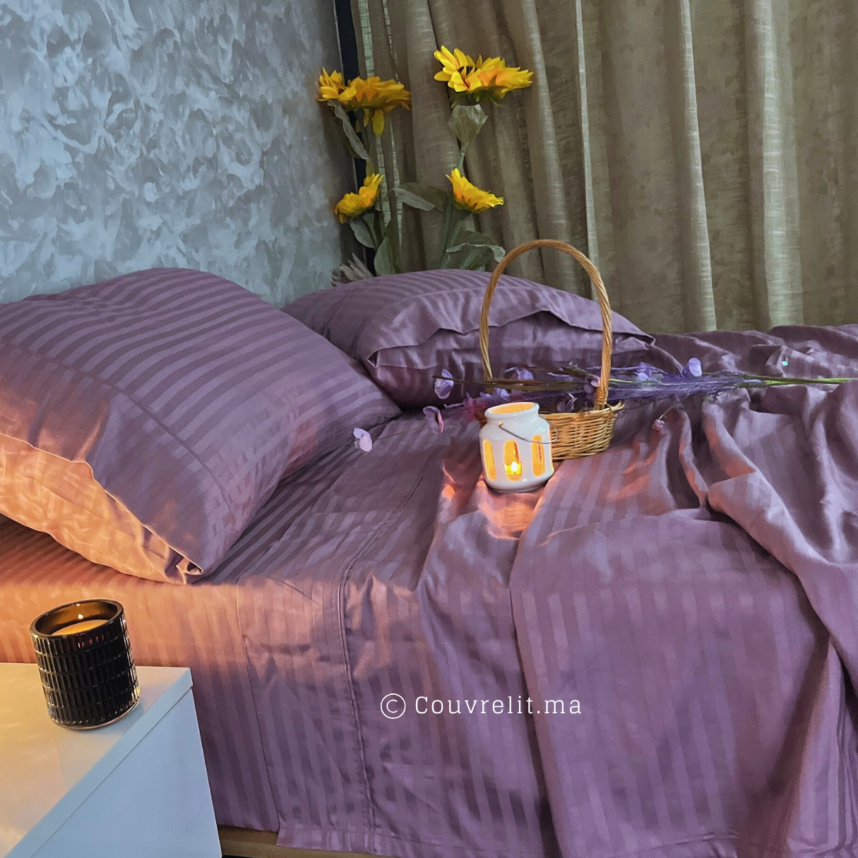 "MAUVE" Ensemble D'été, Satin Rayé 100% Cotton, 4 Pièces Ref :CVS0230
