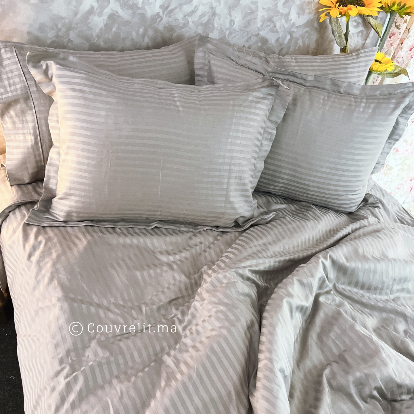 Gris Clair - Satin Rayé du 100% Cotton 100% Pack Complet REF:CV0200