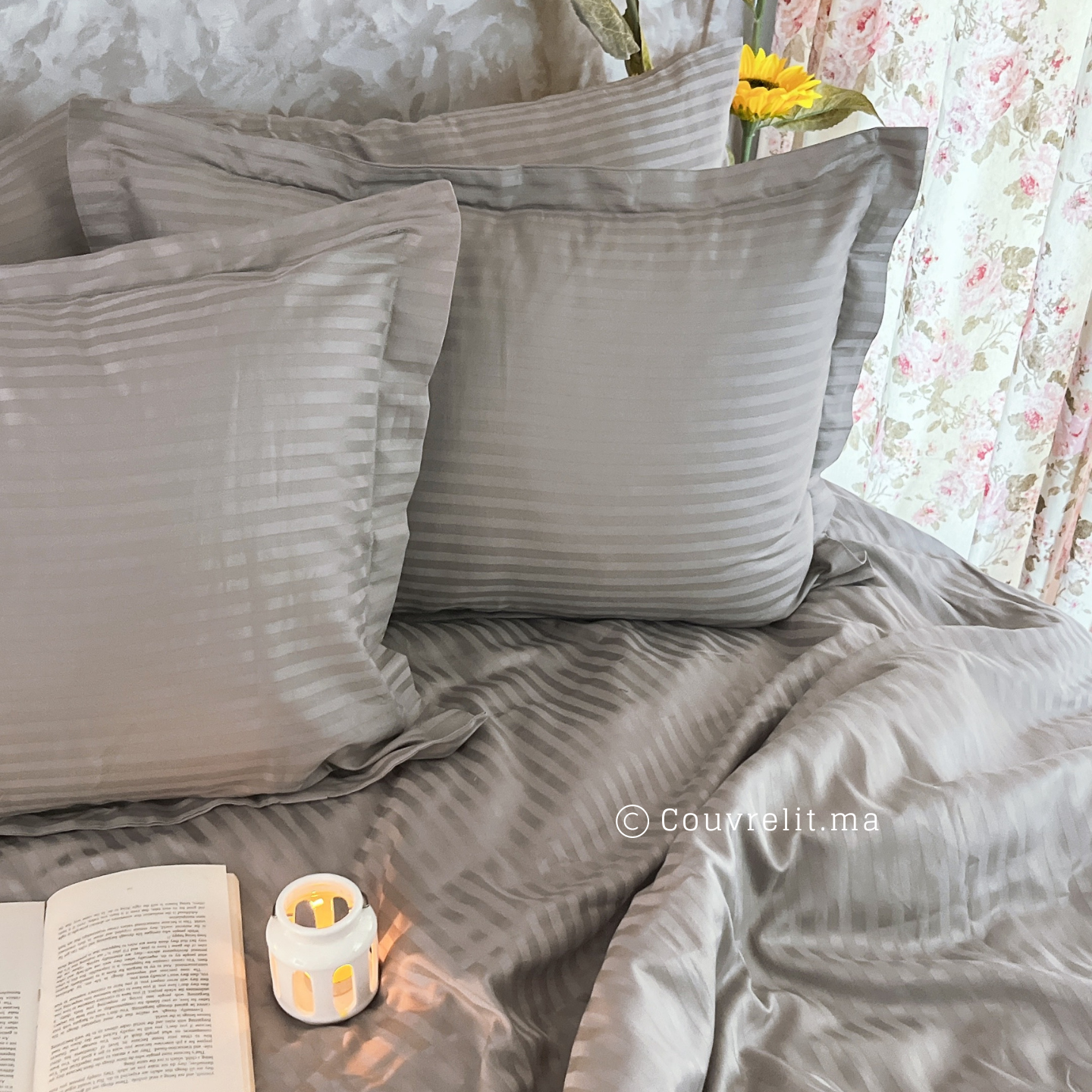 Gris Clair - Satin Rayé du 100% Cotton 100% Pack Complet REF:CV0200