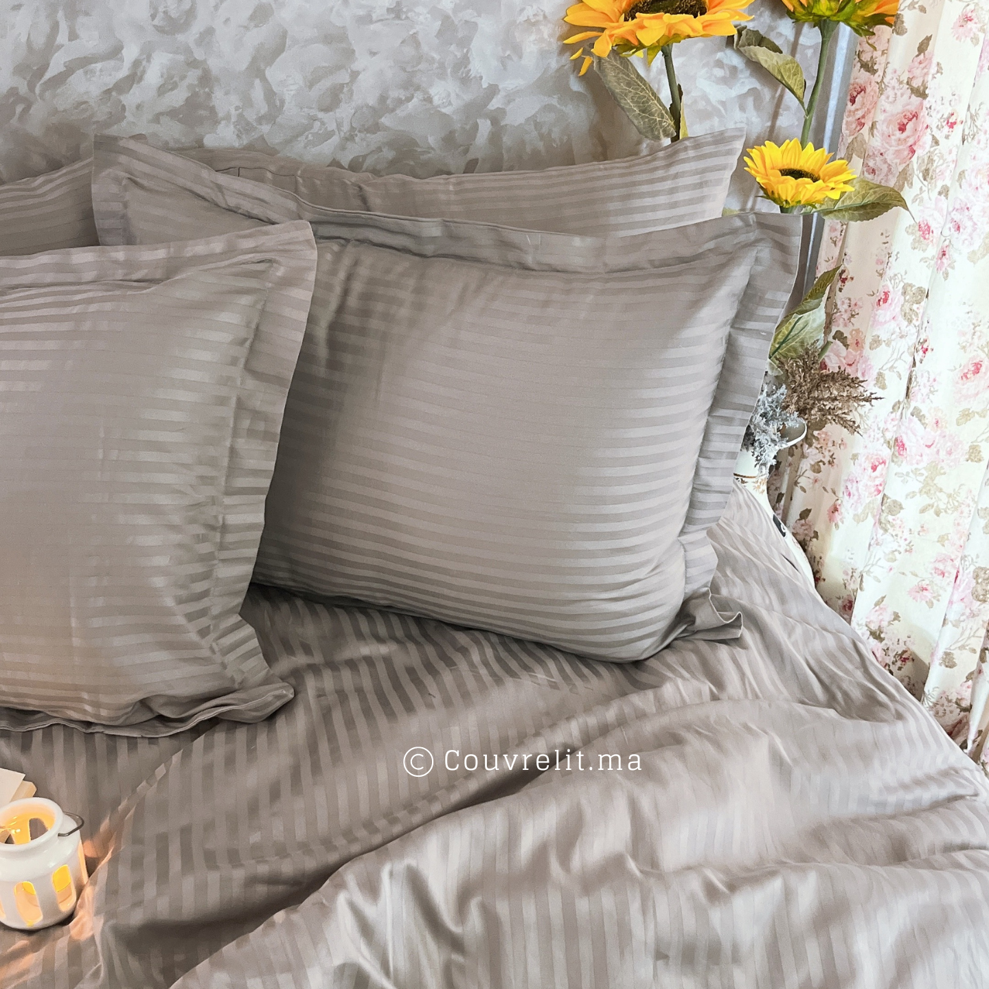 Gris Clair - Satin Rayé du 100% Cotton 100% Pack Complet REF:CV0200