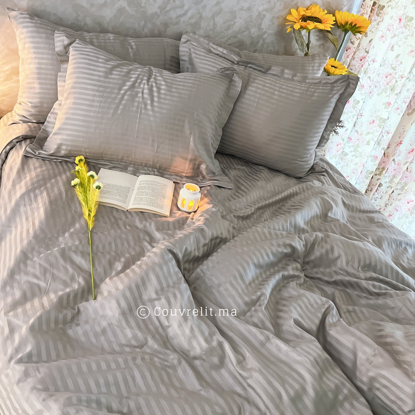 Gris Clair - Satin Rayé du 100% Cotton 100% Pack Complet REF:CV0200