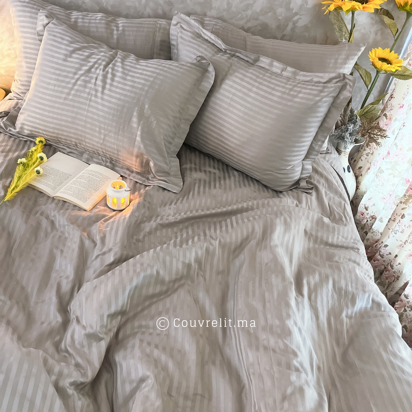 Gris Clair - Satin Rayé du 100% Cotton 100% Pack Complet REF:CV0200