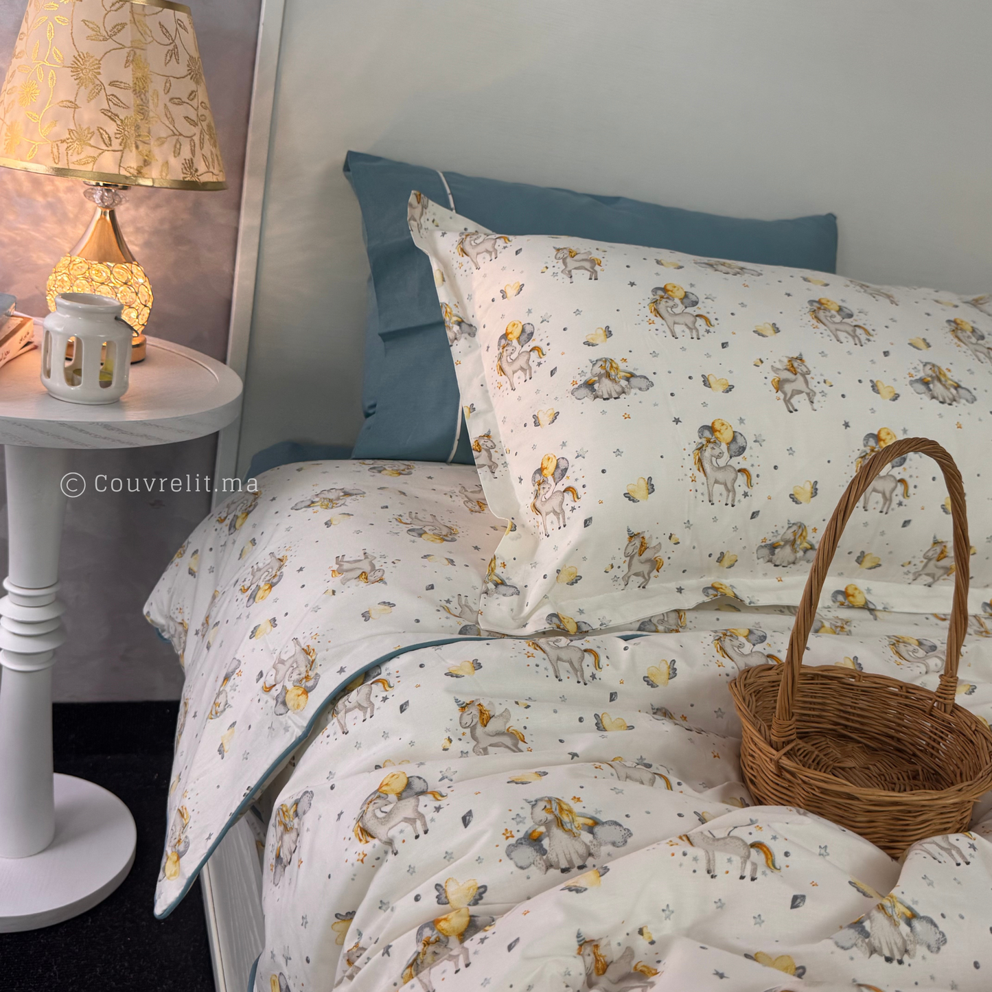 “Unicorn Turquoise” Couverlit pour enfant pack complet REF: CVK00313