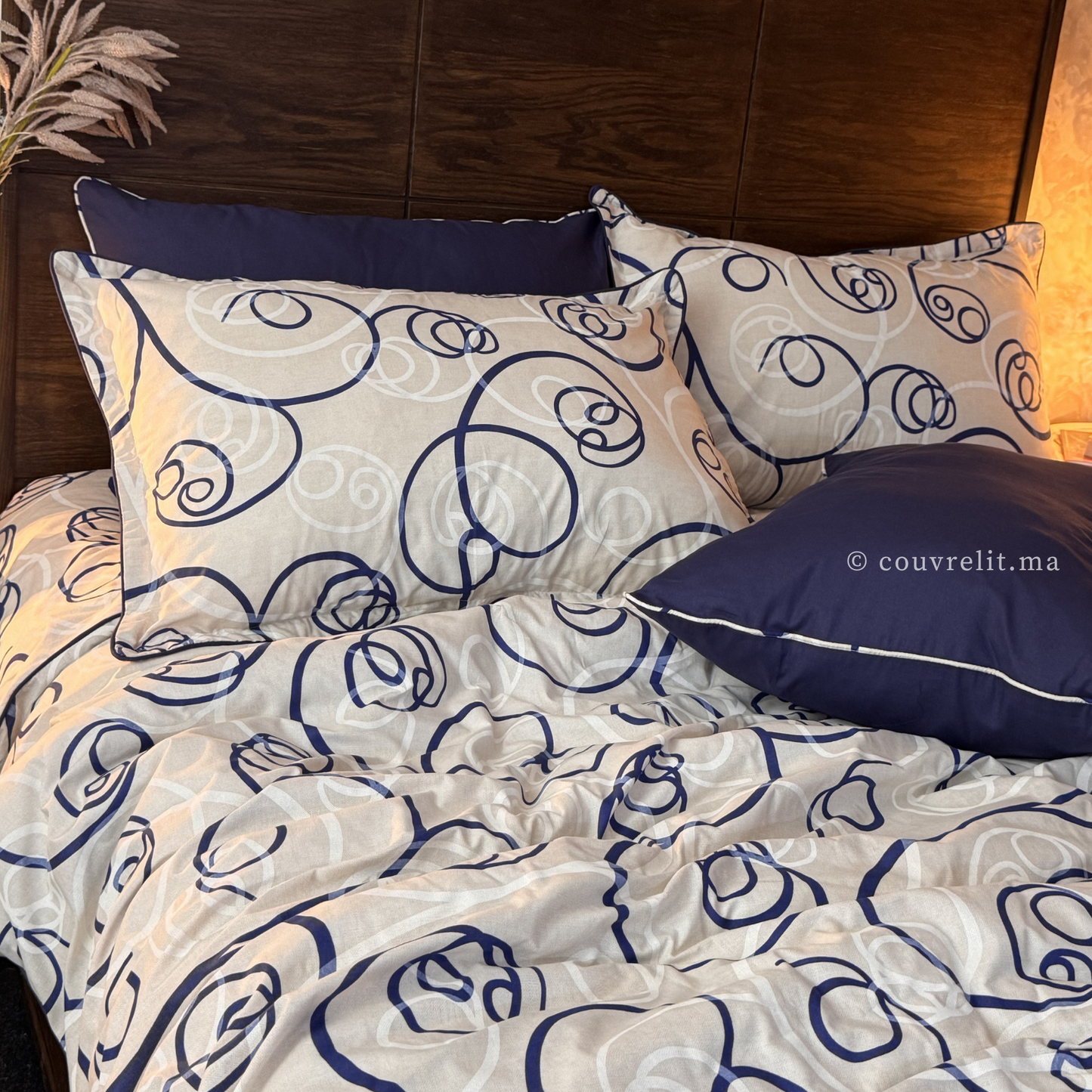 "Courbes Harmonie Bleu marin" Ensemble housse de couette – Collection Luxe Maison 💙 REF: CVM00332