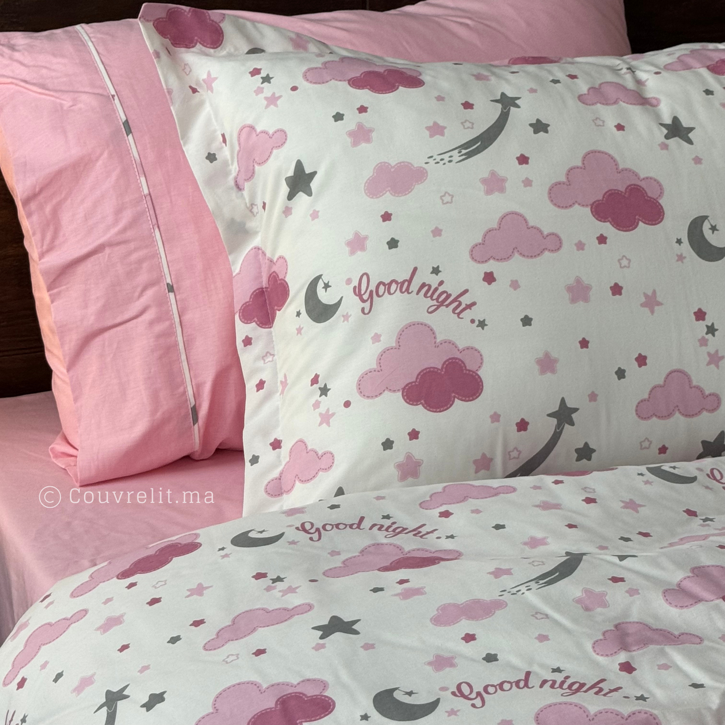 "Nuage Rose" Couverlit pour enfant pack complet REF: CVK00274