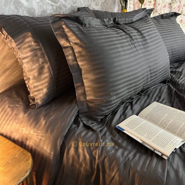 ''GRIS ARDOISE'' ensemble de Lux en Satin rayé 100% COTTON - REF: CV0221