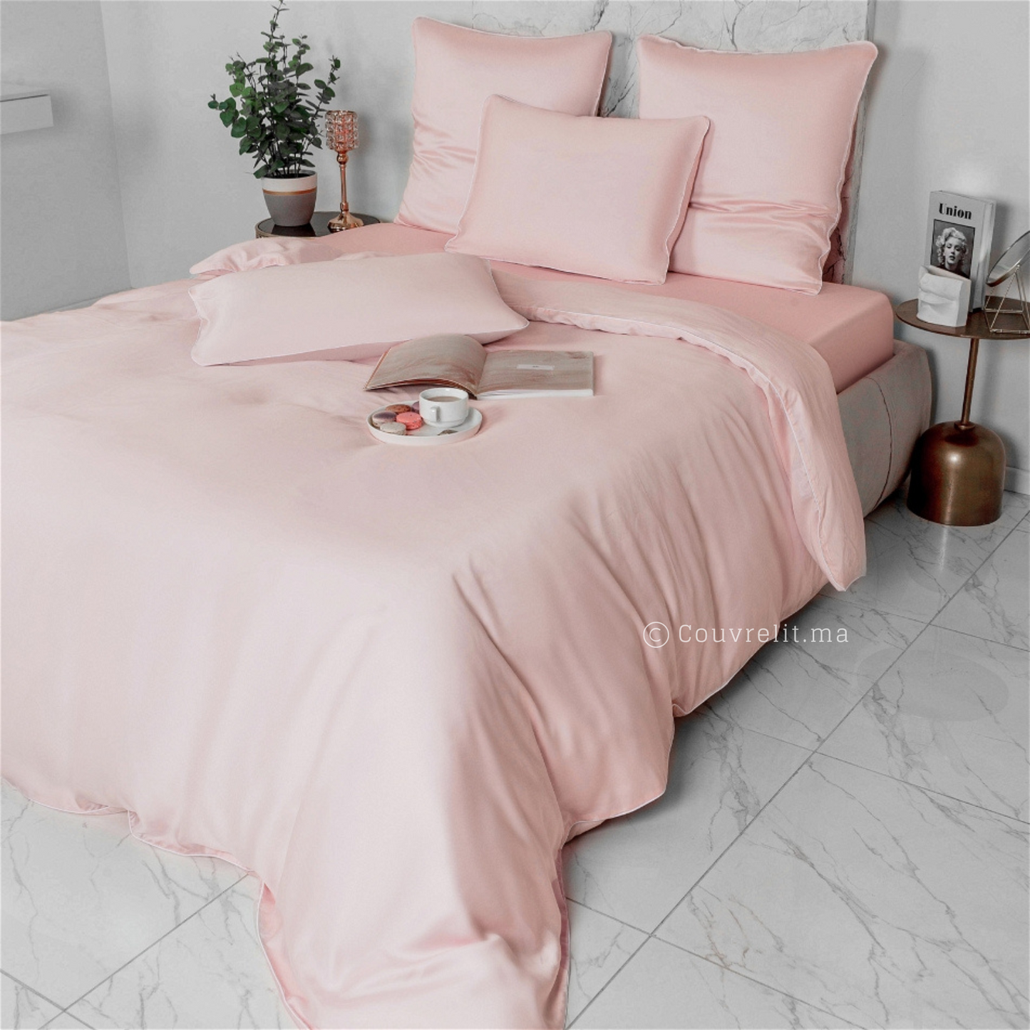 "Rose Poudré" Parure de lit Douceur Rosée – Satin 100% Coton Ref: CVS00314