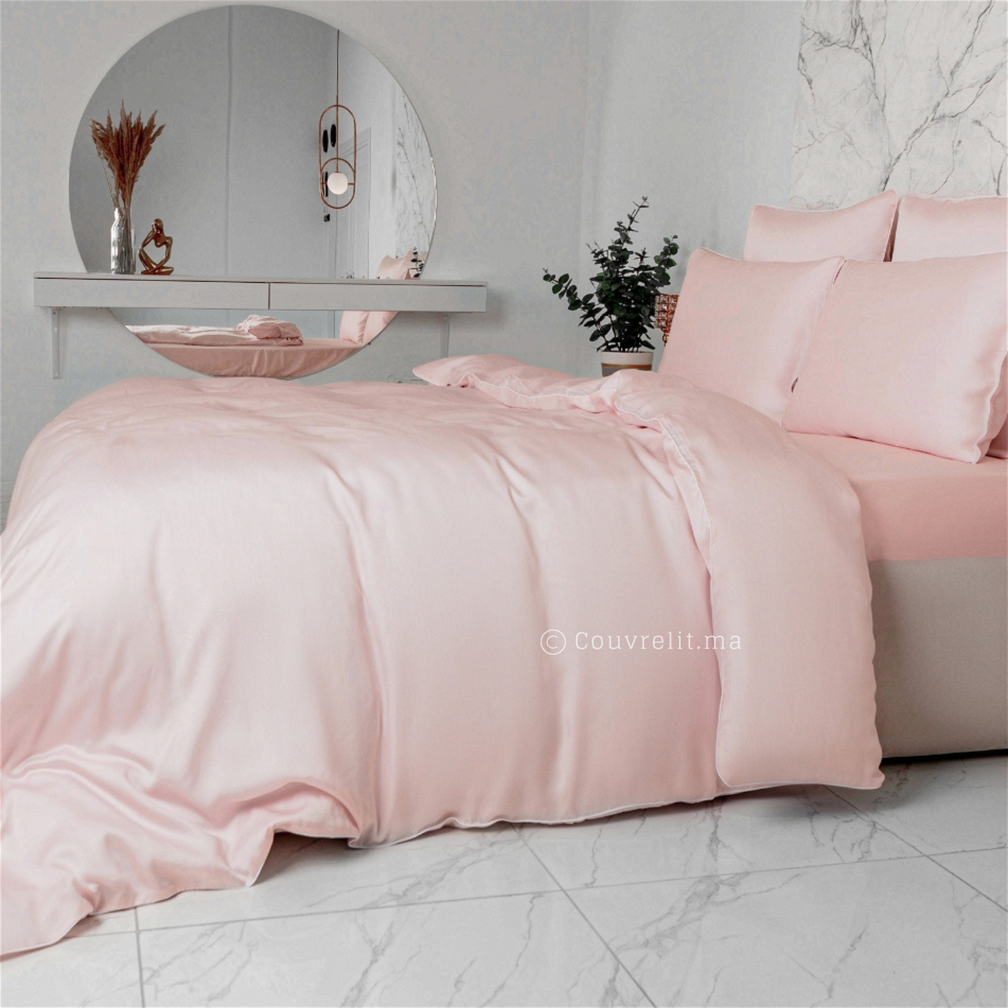"Rose Poudré" Parure de lit Douceur Rosée – Satin 100% Coton Ref: CVS00314