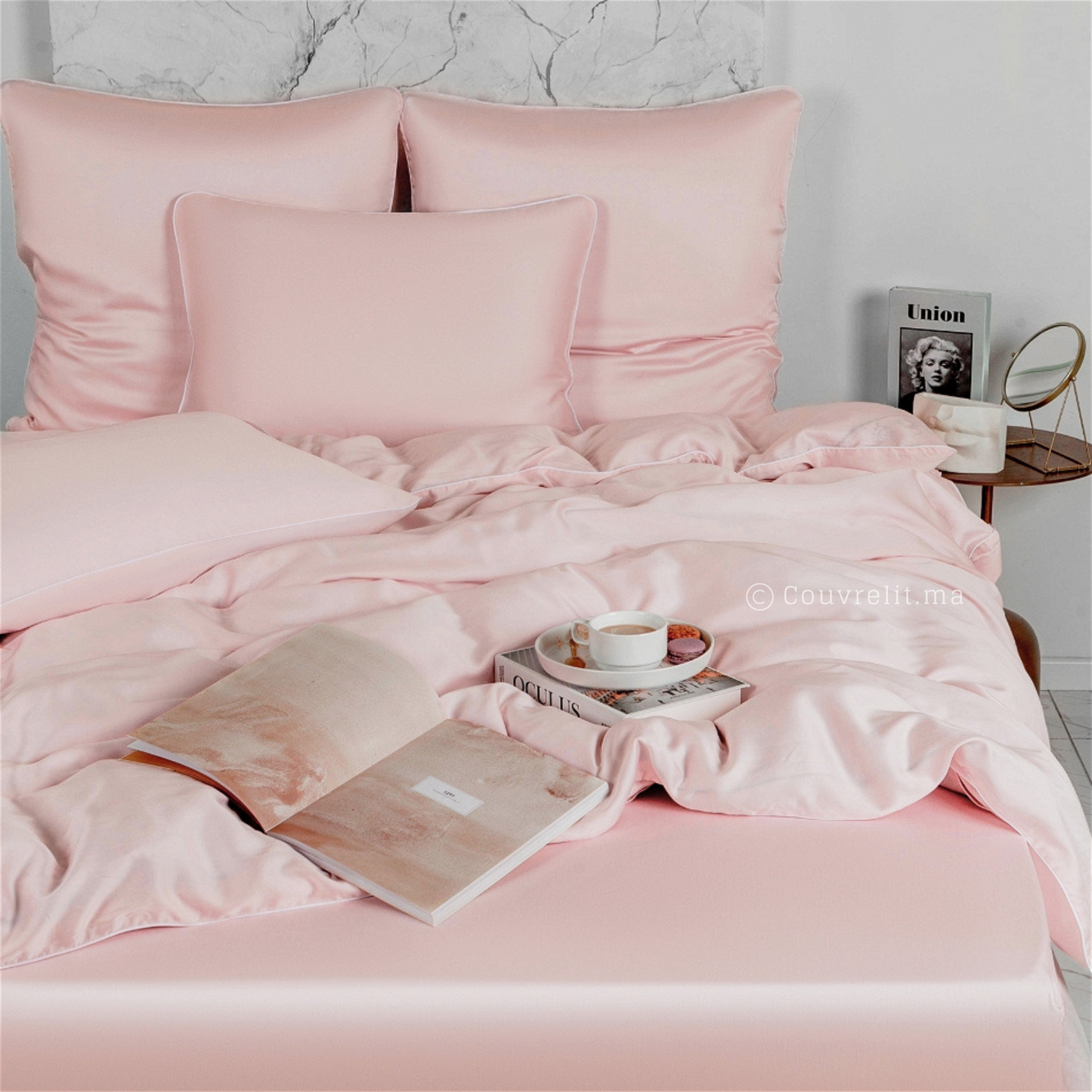 "Rose Poudré" Parure de lit Douceur Rosée – Satin 100% Coton Ref: CVS00314