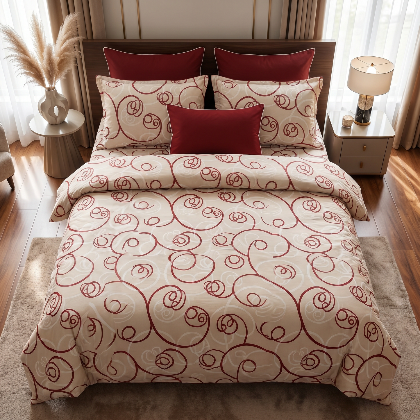 "Courbes Harmonie Grenat" Ensemble housse de couette – Collection Luxe Maison REF: CVM00333
