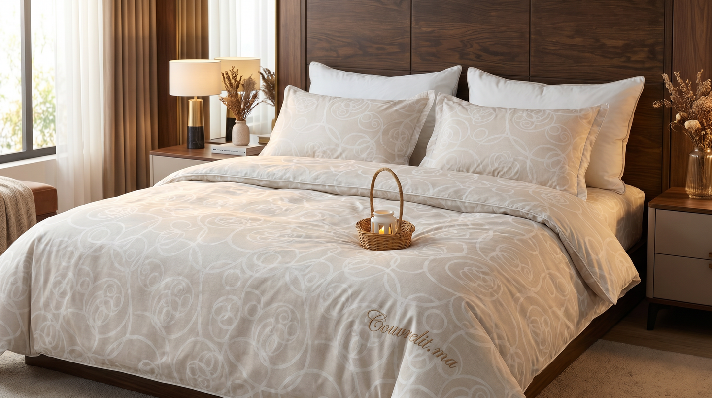 "Courbes Harmonie Blanc" Ensemble housse de couette – Collection Luxe Maison REF: CVM00334