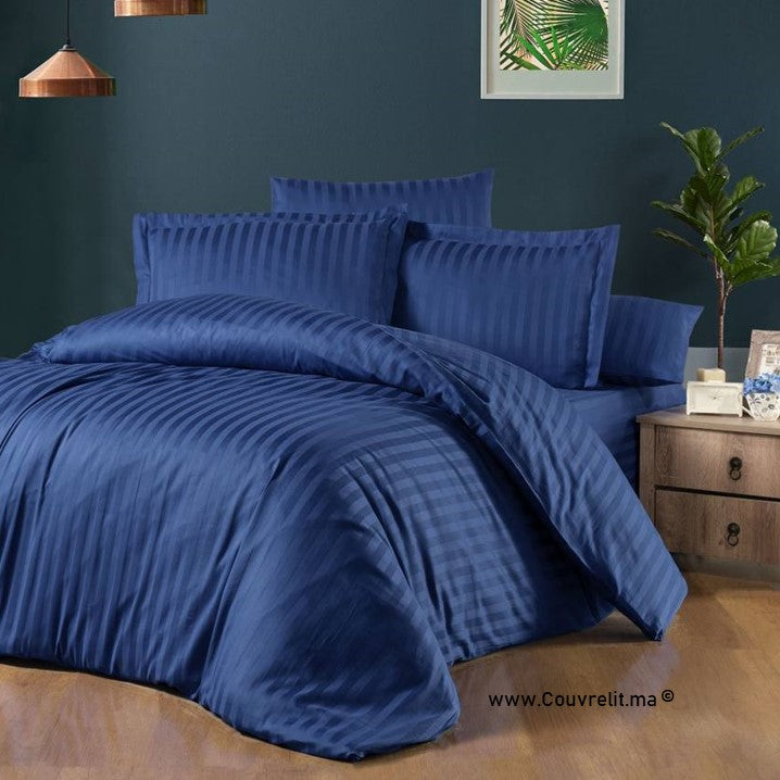 BLEU ROI Ensemble Housse de couette de Satin rayé 100 % Cotton Ref: cv00135