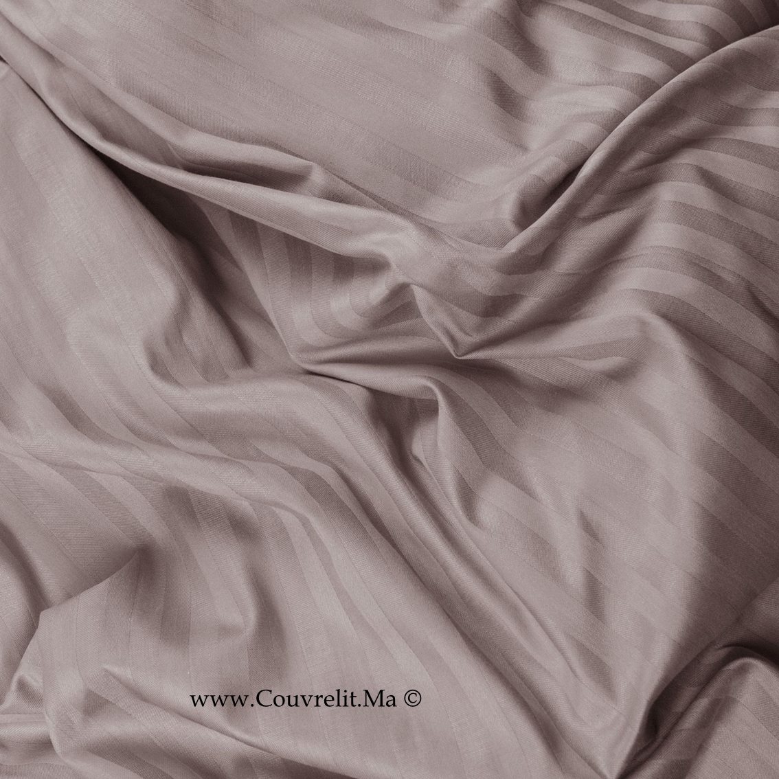 TAUPE - Ensemble Housse de couette de Satin rayé 100 % Cotton Ref: CV0170