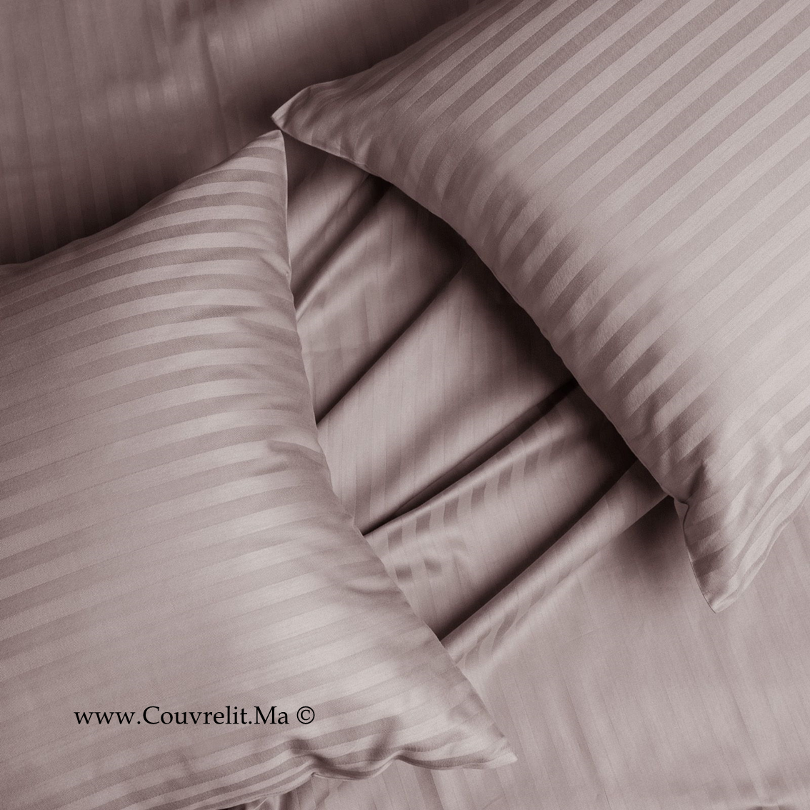 TAUPE - Ensemble Housse de couette de Satin rayé 100 % Cotton Ref: CV0170