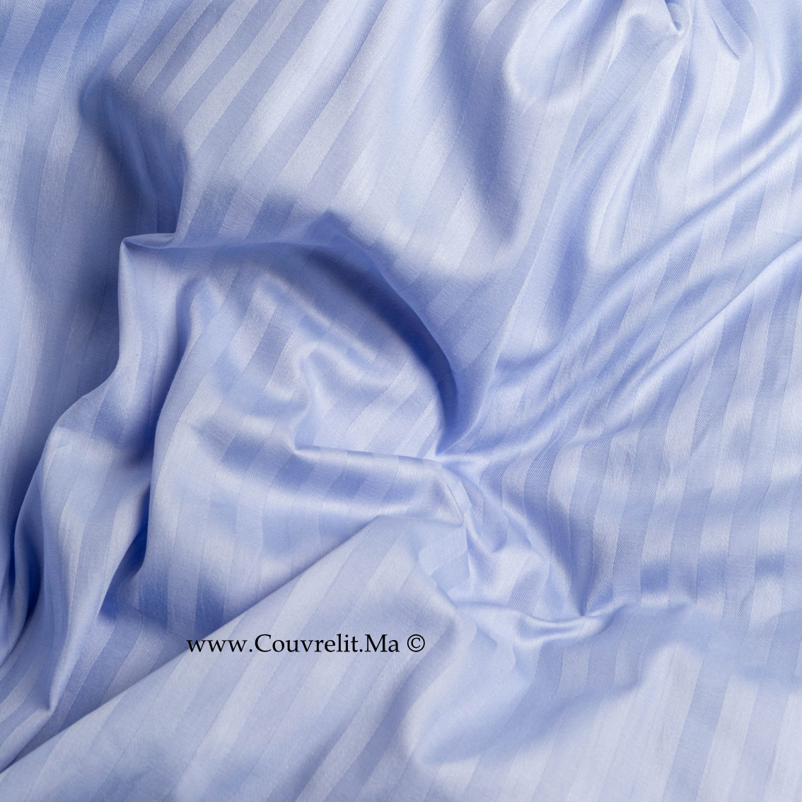 BLEU CIEL Ensemble Housse de couette de Satin rayé 100 % Cotton Ref: CV0170
