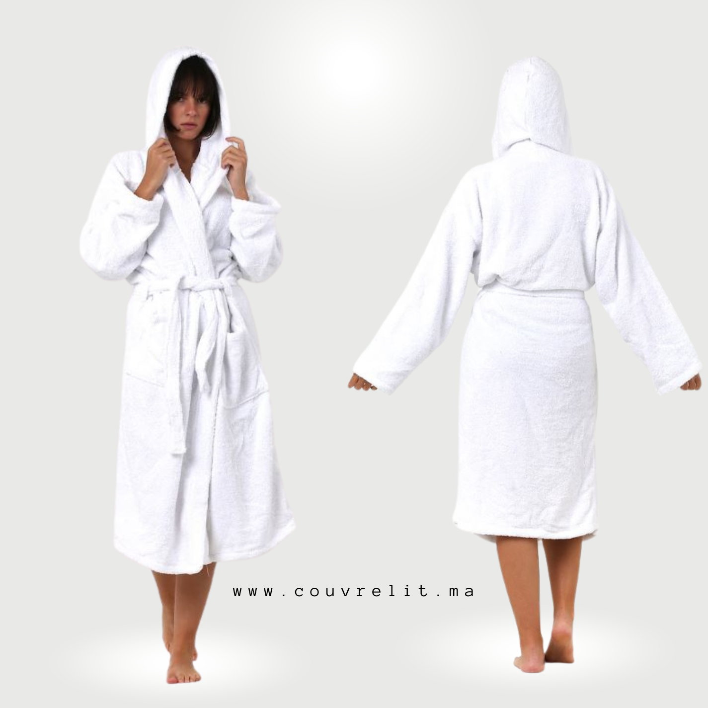 Peignoir capuche de Luxe en Coton Turc - Élégance, Confort et Douceur à la Cheville (400g/m²)