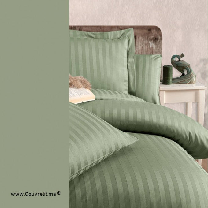 VERT Ensemble Housse de couette de Satin rayé 100 % Cotton Ref: cv00135