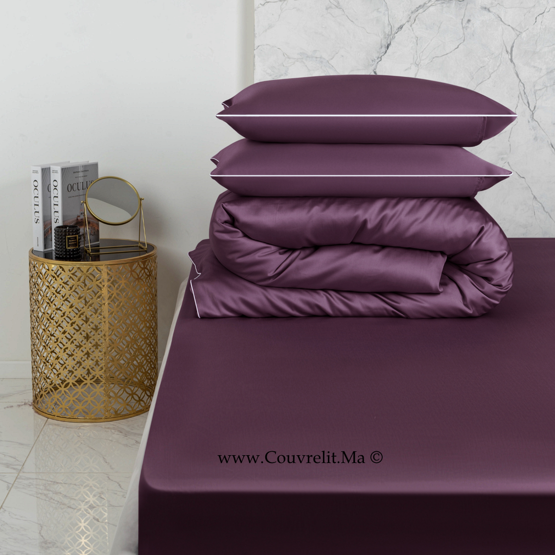 MAUVE - Ensemble Housse de couette SATIN 100% Cotton Ref: CV0172