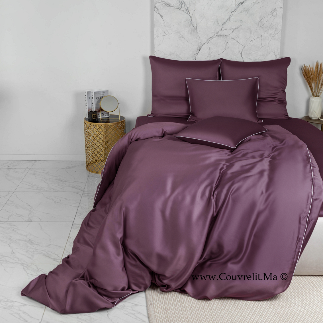MAUVE - Ensemble Housse de couette SATIN 100% Cotton Ref: CV0172