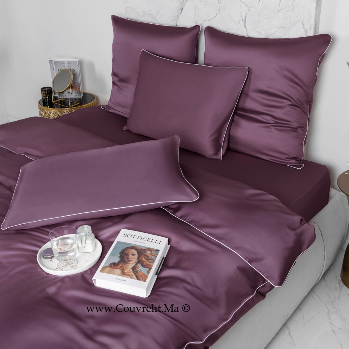 MAUVE - Ensemble Housse de couette SATIN 100% Cotton Ref: CV0172