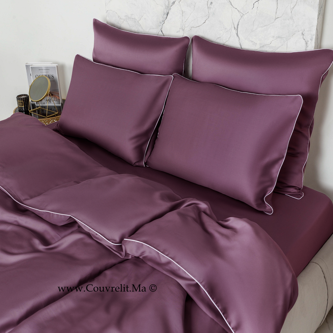 MAUVE - Ensemble Housse de couette SATIN 100% Cotton Ref: CV0172