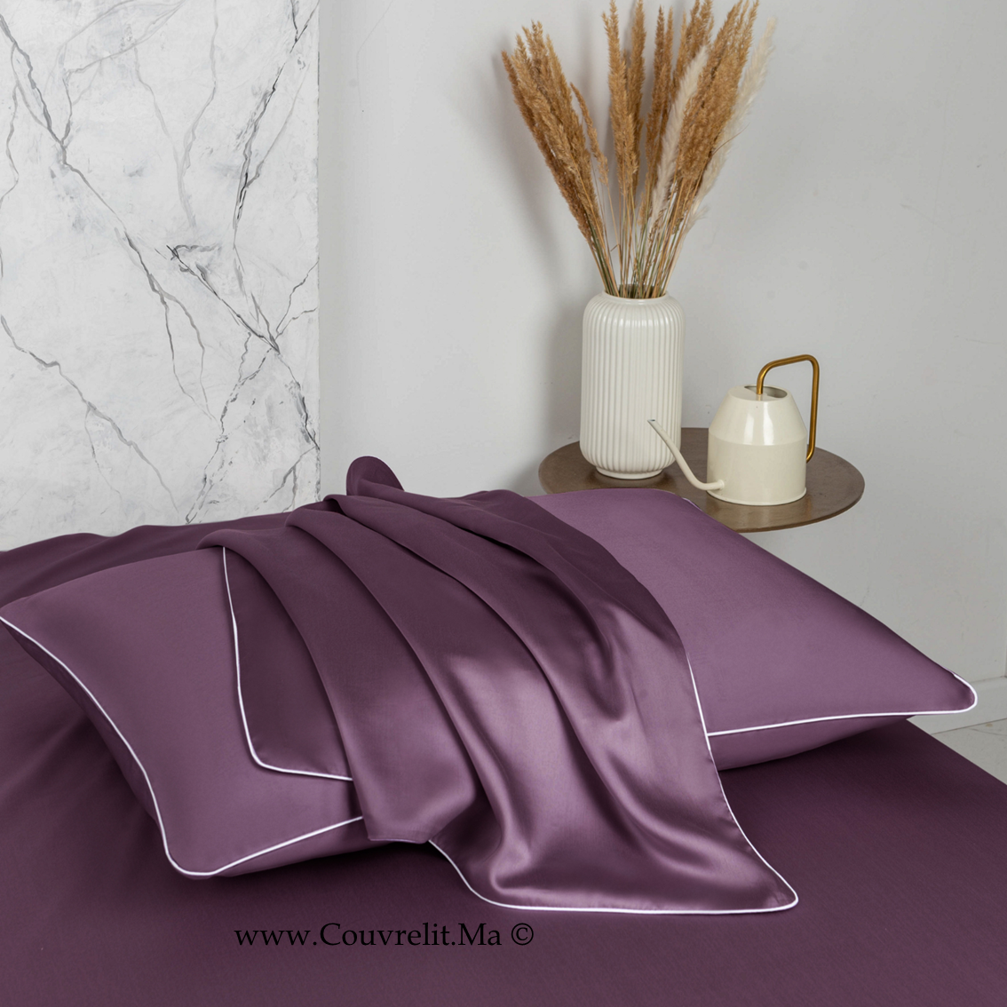 MAUVE - Ensemble Housse de couette SATIN 100% Cotton Ref: CV0172