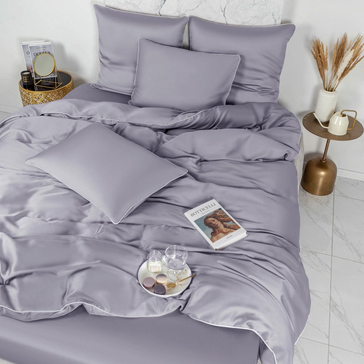GRIS - Ensemble Housse de couette de SATIN 100% Cotton Ref: CV0172