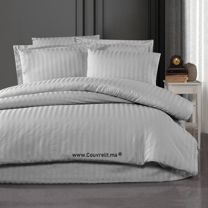 GRIS CLAIR Ensemble Housse de couette de Satin rayé 100 % Cotton Ref: cv00135