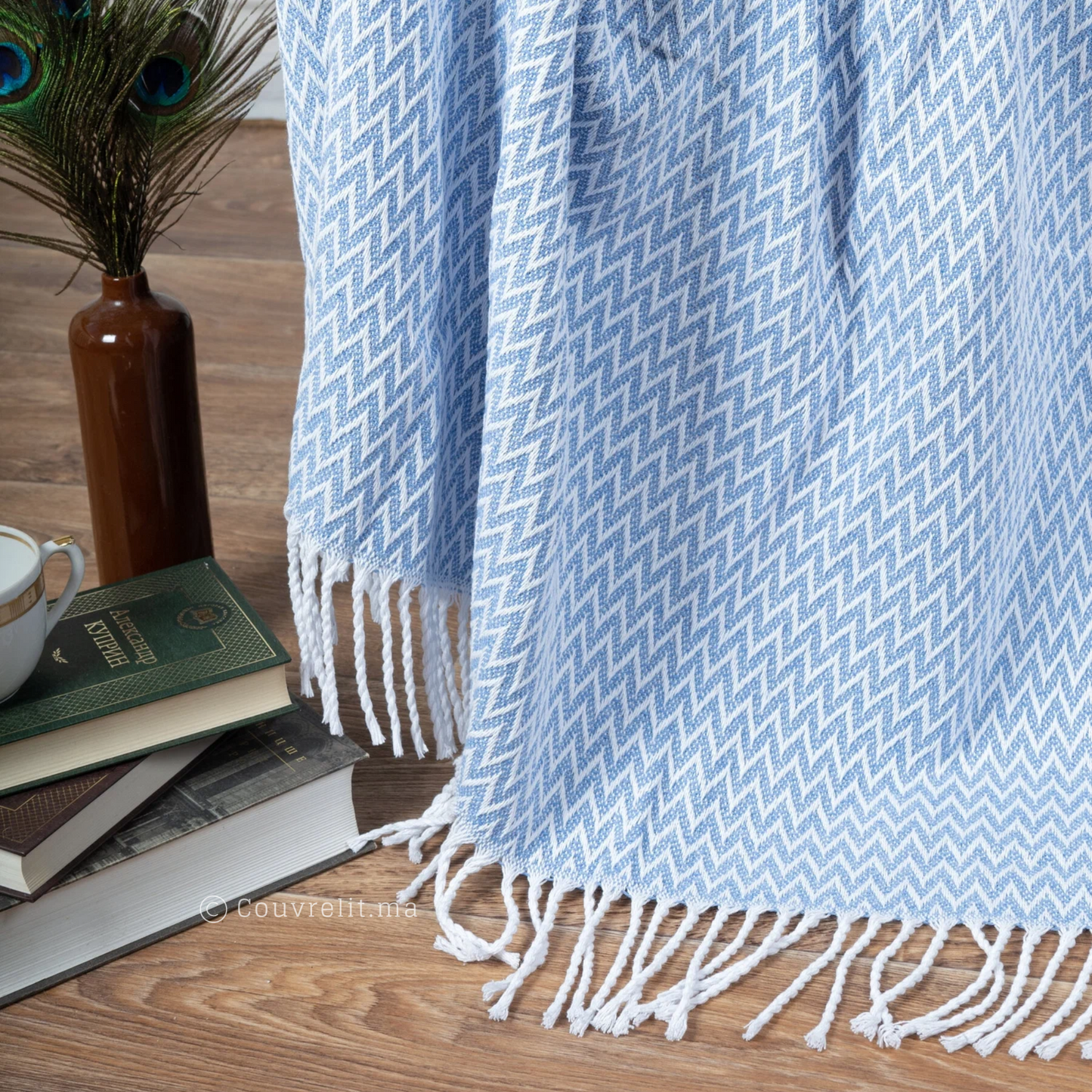 Jeté en coton tissé avec motifs chevrons et franges