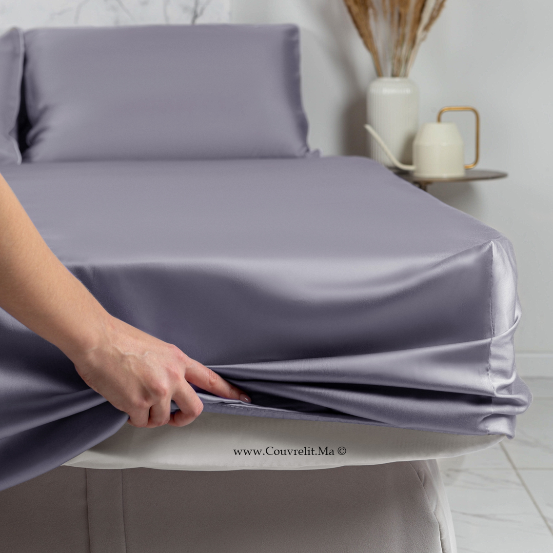GRIS - Ensemble Housse de couette de SATIN 100% Cotton Ref: CV0172