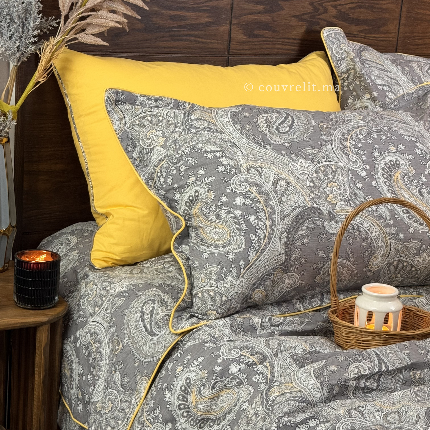 "NOUR" Ensemble housse de couette Oriental Taupe – Collection Luxe Maison, REF: CVM00326