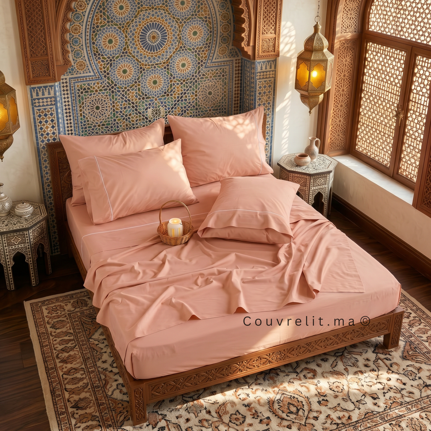 Ensemble Parure de lit 100% Cotton, 6 Pièces en Cotton ref :CVS0225 Pêche Poudrée [somon clair]