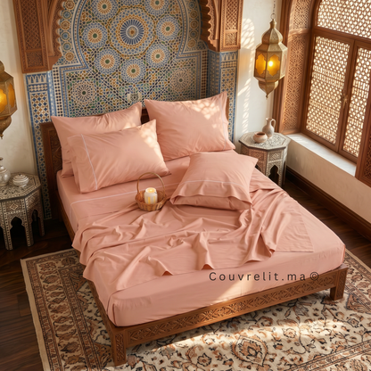 Ensemble Parure de lit 100% Cotton, 6 Pièces en Cotton ref :CVS0225 Pêche Poudrée [somon clair]