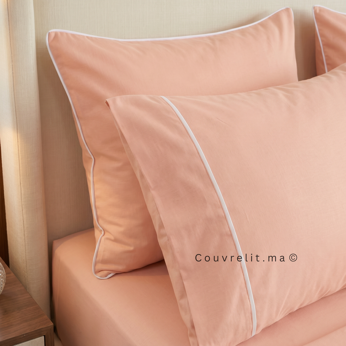 Ensemble Parure de lit 100% Cotton, 6 Pièces en Cotton ref :CVS0225 Pêche Poudrée [somon clair]