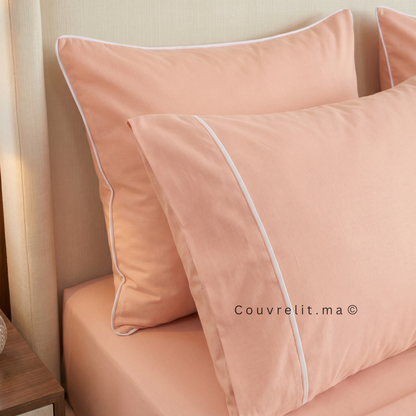 Ensemble Parure de lit 100% Cotton, 6 Pièces en Cotton ref :CVS0225 Pêche Poudrée [somon clair]