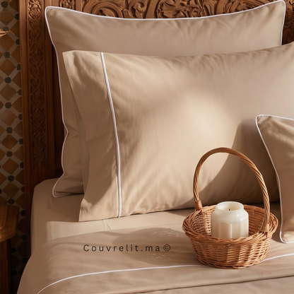 Ensemble Parure de lit 100% Cotton, 6 Pièces en Cotton ref :CVS0225 Cachemire Beige