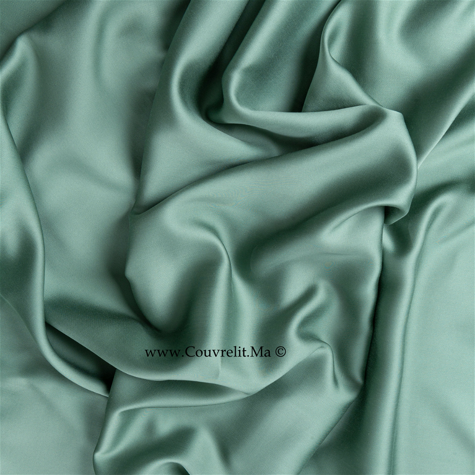 SILK Taie D'oreillers en Soie Avec Band Blanc - VERT EAUX