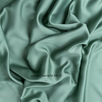 SILK Taie D'oreillers en Soie Avec Band Blanc - VERT EAUX