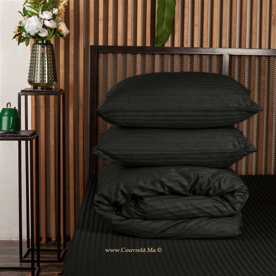 NOIR Ensemble Housse de couette de Satin rayé 100 % Cotton Ref: CV0170