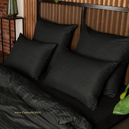 NOIR Ensemble Housse de couette de Satin rayé 100 % Cotton Ref: CV0170
