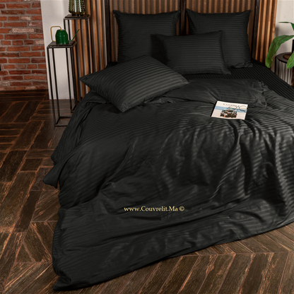 NOIR Ensemble Housse de couette de Satin rayé 100 % Cotton Ref: CV0170