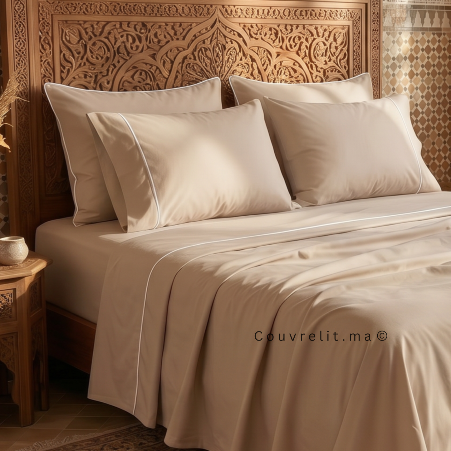 Ensemble Parure de lit 100% Cotton, 6 Pièces en Cotton ref :CVS0225 Cachemire Beige