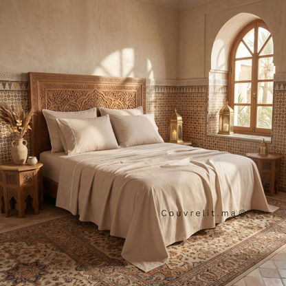 Ensemble Parure de lit 100% Cotton, 6 Pièces en Cotton ref :CVS0225 Cachemire Beige