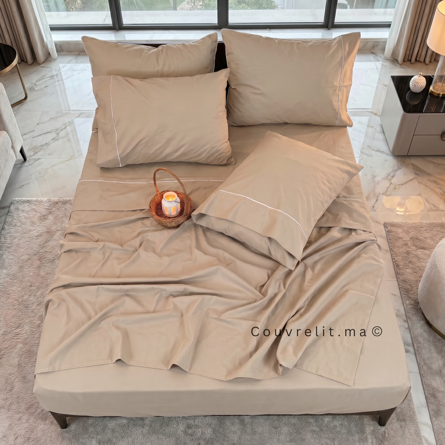 Ensemble Parure de lit 100% Cotton, 6 Pièces en Cotton ref :CVS0225 Cachemire Beige