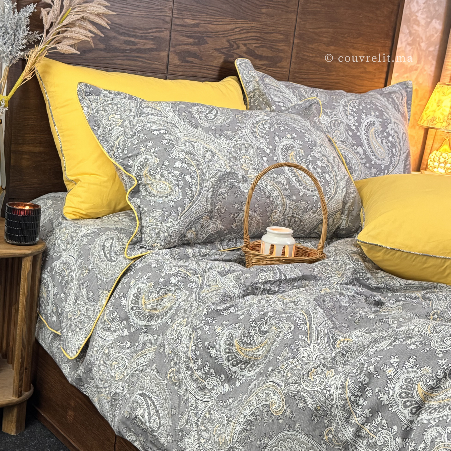 "NOUR" Ensemble housse de couette Oriental Taupe – Collection Luxe Maison, REF: CVM00326