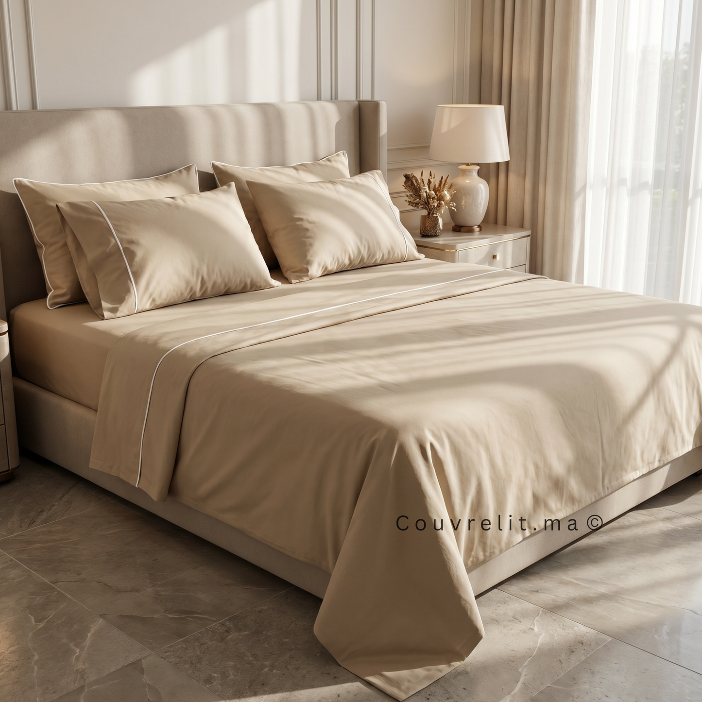 Ensemble Parure de lit 100% Cotton, 6 Pièces en Cotton ref :CVS0225 Cachemire Beige