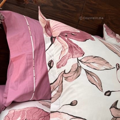 “Pétale Mauve” Ensemble Parure de Lit Complète 100% Cotton, REF: CVM00324