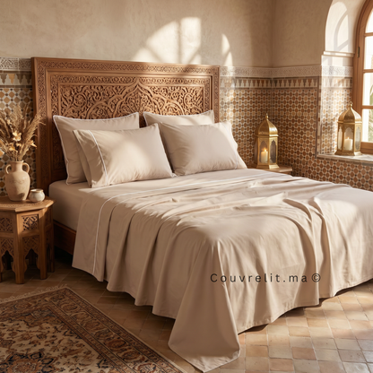 Ensemble Parure de lit 100% Cotton, 6 Pièces en Cotton ref :CVS0225 Cachemire Beige