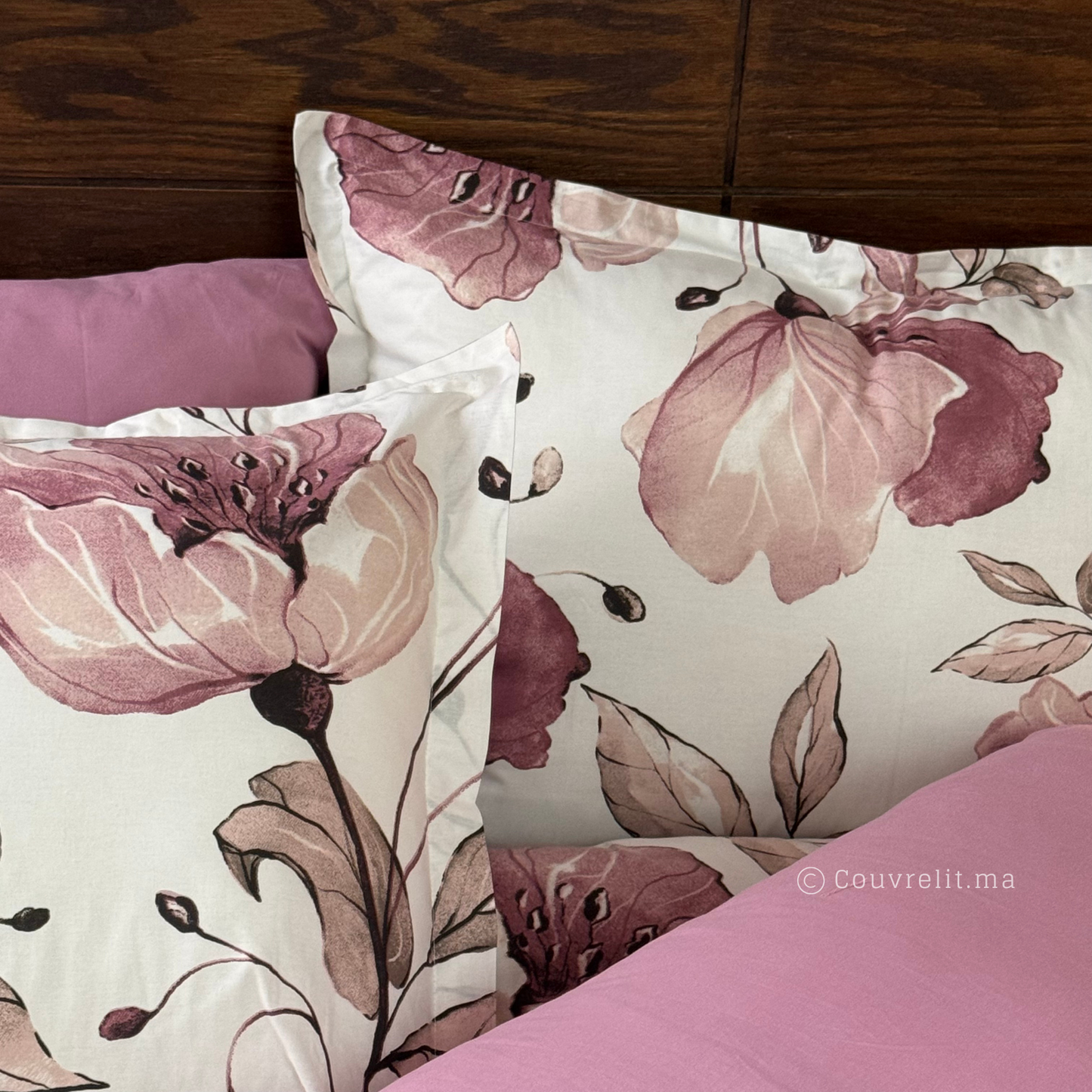 “Pétale Mauve” Ensemble Parure de Lit Complète 100% Cotton, REF: CVM00324